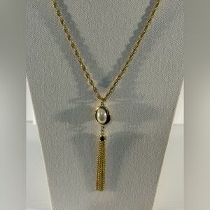 Talbots 30” Hold-Tone Rope Chain Necklace With 4.5” Faux Pearl Tassel Pendant